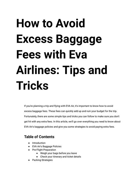 eva airline extra baggage fee